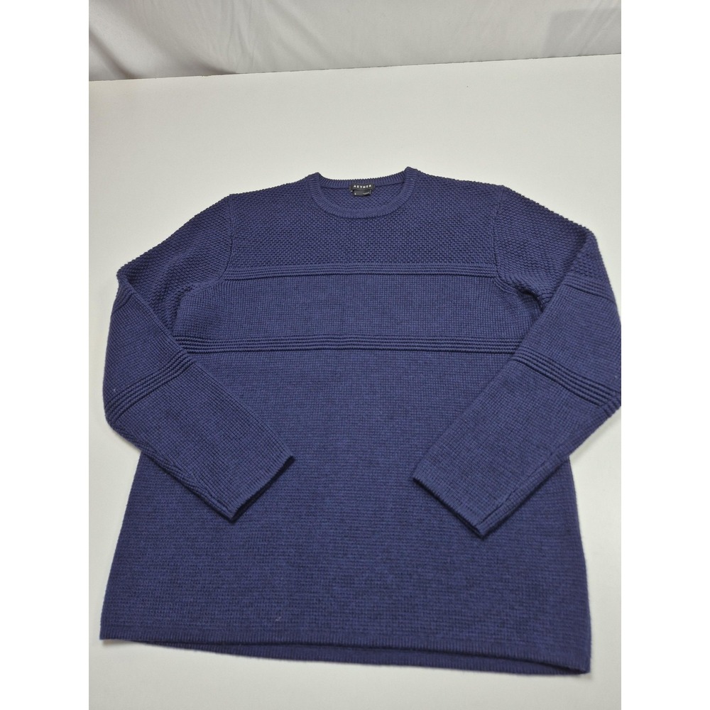Aether Sweater Mens Large Blue Extra Fine Merino Wool Crewneck Knit Pullover